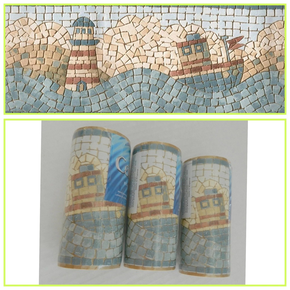 Graham & Brown Wallpaper Border 5in Multi Mosaic Seascape 3 Rolls 49-062 Coastal
